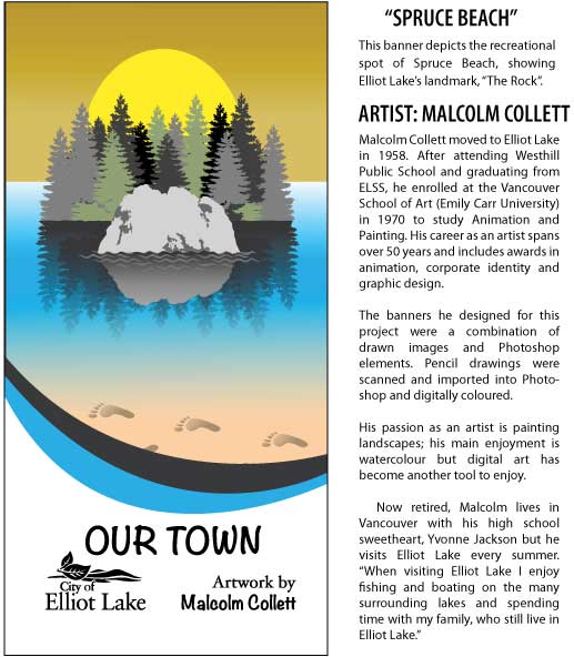 Malcolm Collett's "Spruce Beach" Banner Art and Biography