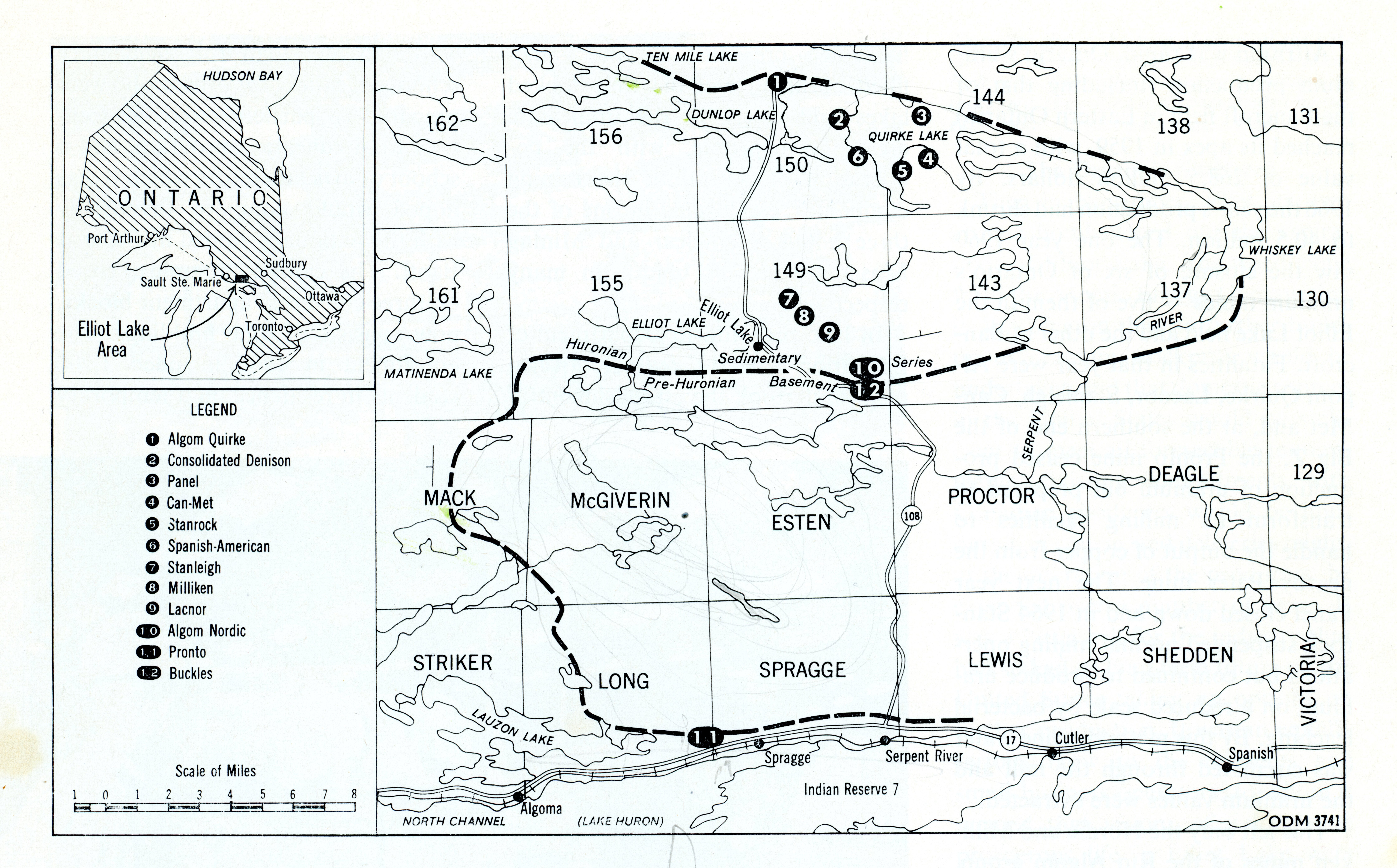 Elliot Lake Uranium Mines Map